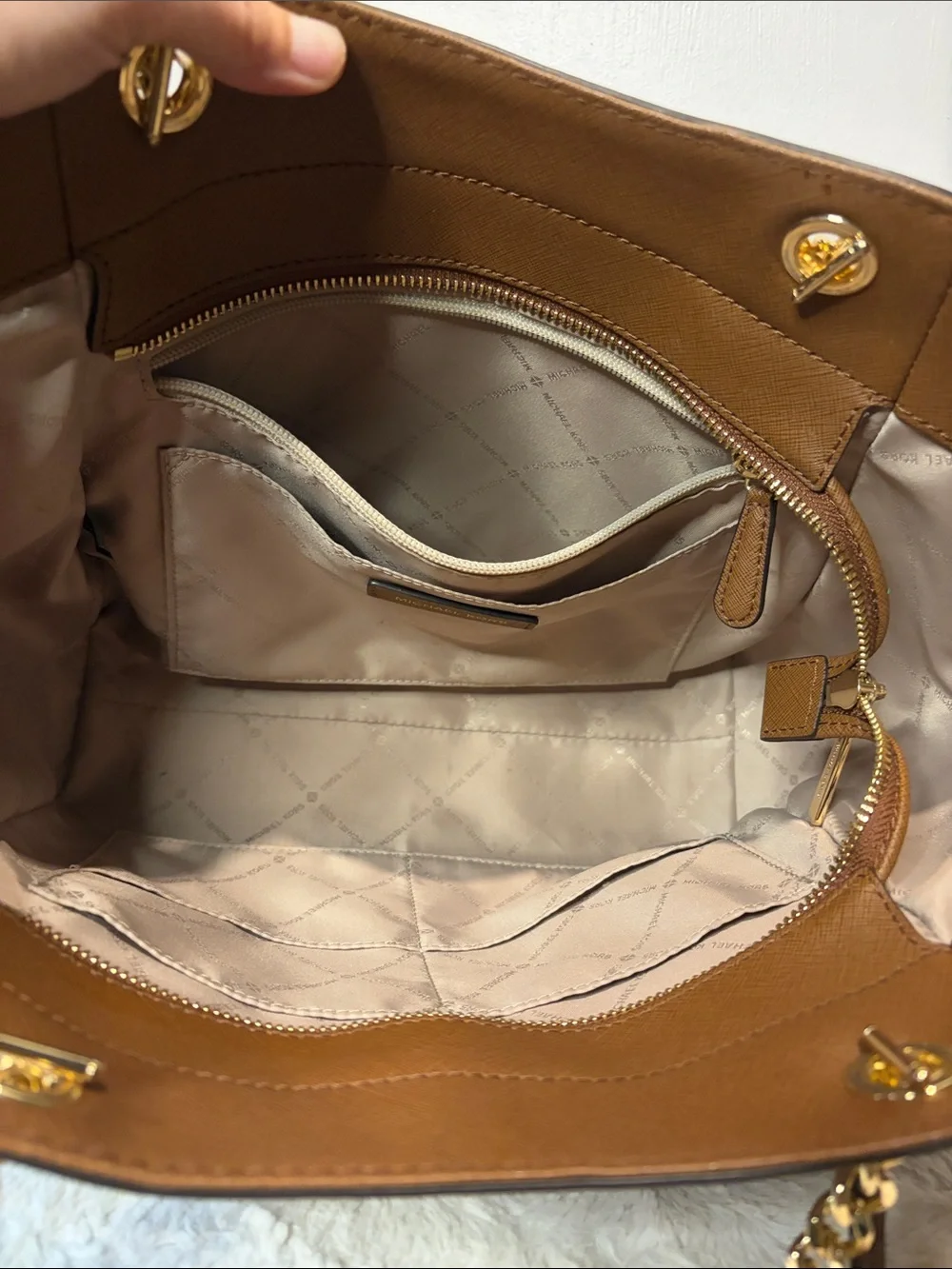 Michael Kors Jet Set Travel Large Bag Chain Straps Brown Full Zip